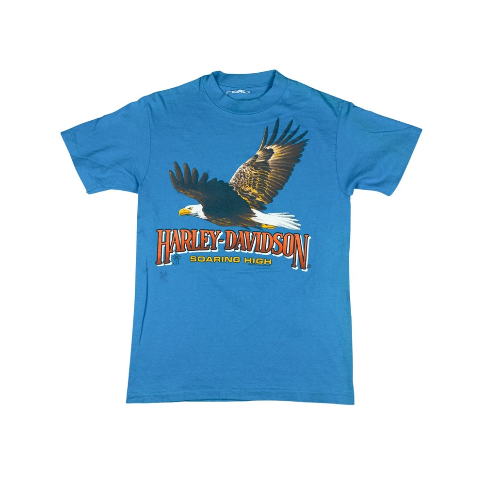Vtg 80s Harley Davidson Eagle T-Shirt Men's S Blue Gene Lummus Asheville NC USA